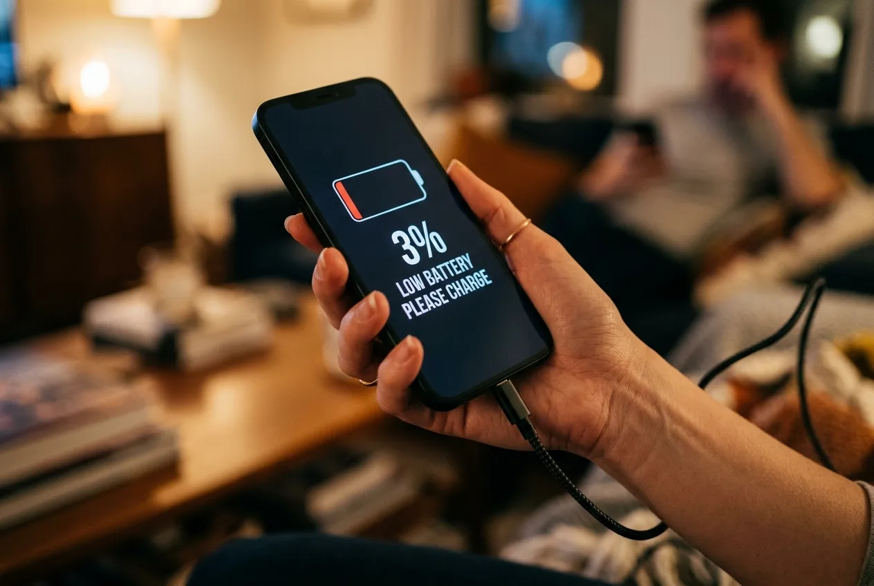 iPhone lädt nicht – fast leerer Akku am Ladekabel in der Hand