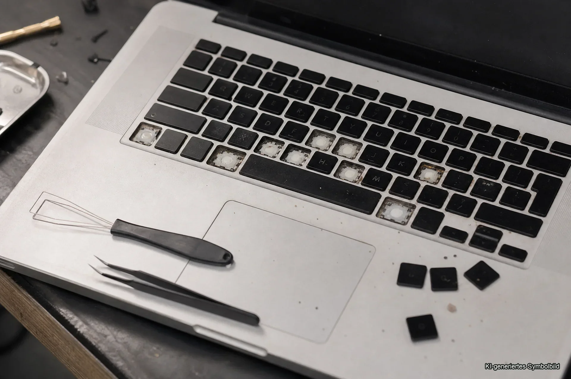 Laptop-Tastatur funktioniert nicht Wien — Reparo Festpreis Laptop-Tastatur funktioniert nicht — Hände tippen auf Notebook-Tastatur ohne Reaktion am Bildschirm